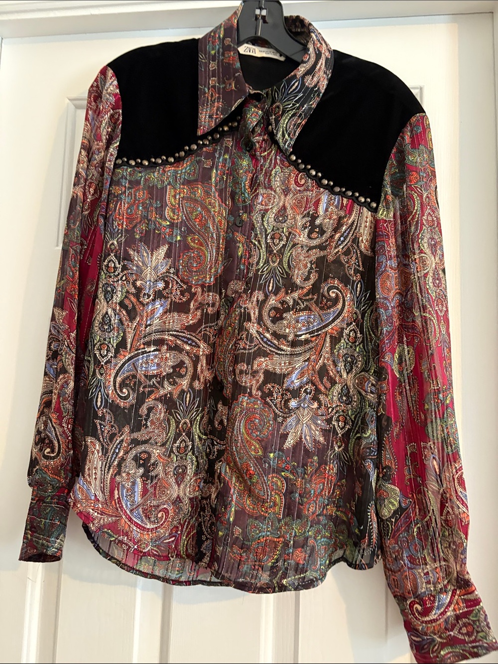 ZARA blouse- size XSmall. Button done with a studded velvet touch.